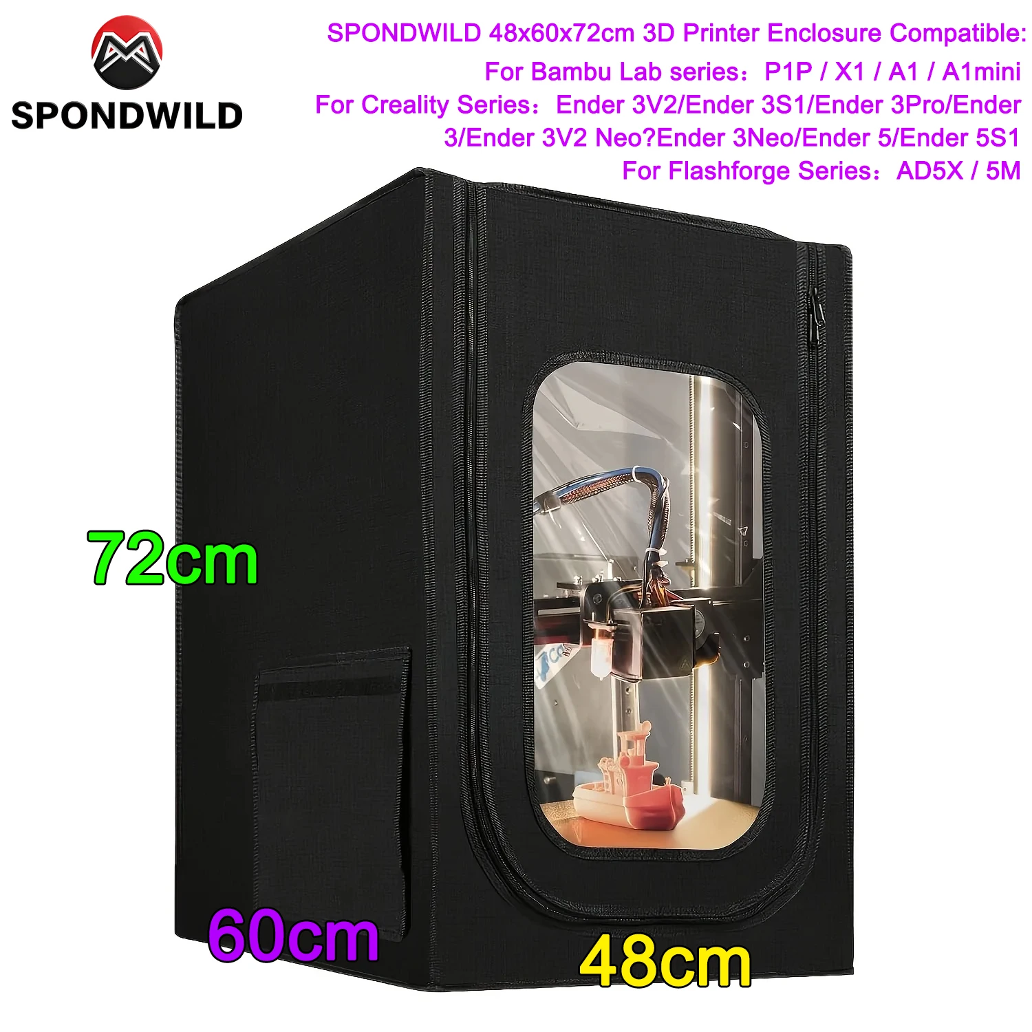 Komora drukarki 3D SPONDWILD do Bambu Lab P1P/ X1/ A1/ A1mini, ognioodporna i dźwiękoszczelna osłona do…