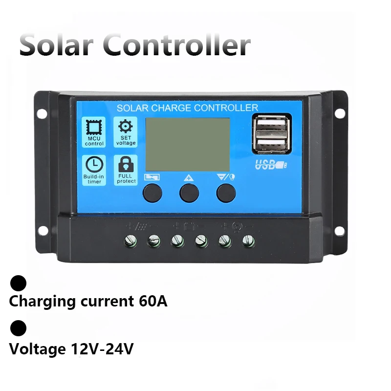 Kontroler Ładowania Solarnego PWM 60A 12V 24V z Wyświetlaczem LCD Podwójny Regulator Napięcia USB do Paneli… Kontroler Ładowania Solarnego PWM 60A 12V 24V z Wyświetlaczem LCD Podwójny Regulator Napięcia USB do Paneli…