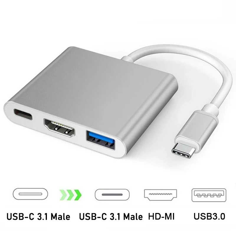 Konwerter kabla USB-C na HDMI 3 w 1 do Samsung Huawei iPad Mac NS Kabel adaptera USB 3.1 typu C na HD 4K USB…