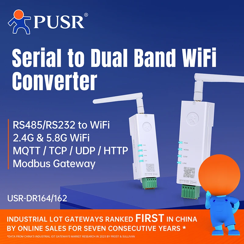 Konwerter PUSR Serial na Dual Band WiFi, Konwerter RS485/RS232 na WiFi, Bramka Modbus z MQTT IEEE802.11… Konwerter PUSR Serial na Dual Band WiFi, Konwerter RS485/RS232 na WiFi, Bramka Modbus z MQTT IEEE802.11…