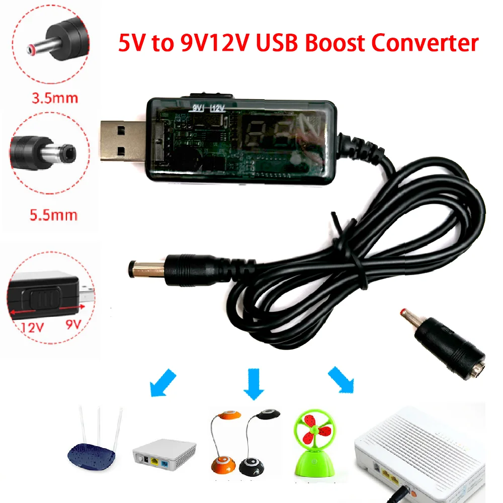 Konwerter USB Boost DC 5 V do 9 V 12 V Kabel konwertera USB Step-up Złącze 3,5 x 1,35 mm do zasilacza…