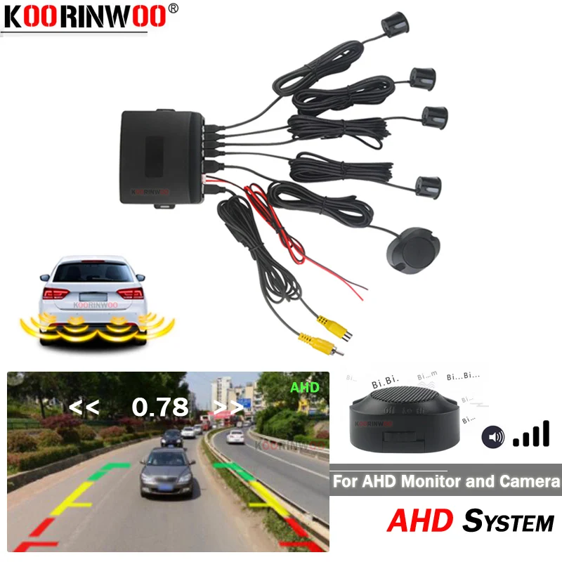 Koorinwoo regulowany czujnik parkowania AHD 4 system wideo RCA cyfrowy numer Car Parktronics czujniki…