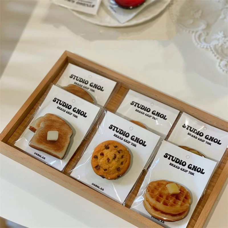 Korea Cute Waffle Cookies Griptok Bracket dla iPhone 15. Samsung Food Phone Akcesoria Uchwyt Pierścień…