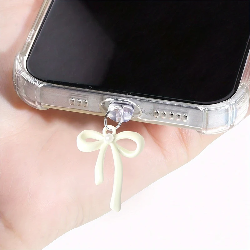 Korea Śliczna różowa kokardka Perłowy telefon z korkiem przeciwpyłowym Akcesoria Wisiorek Dekoracja Odpowiedni…