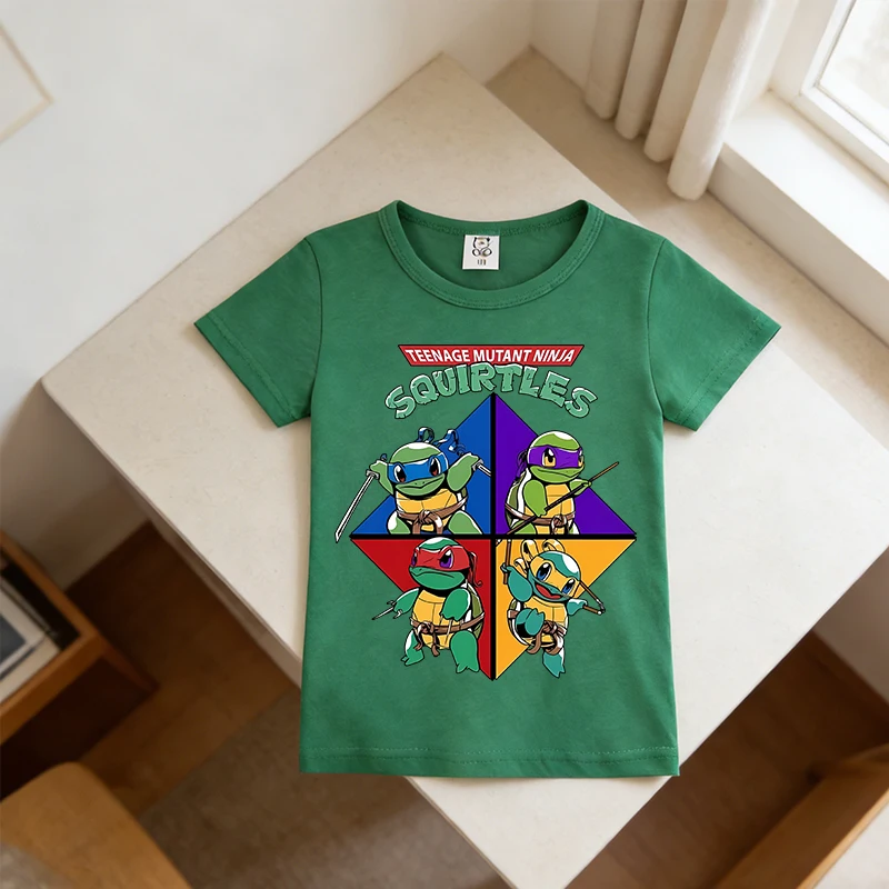 Koszulka chłopięca Teenage Mutant Ninja Turtles z krótkim rękawem, zielona, z okrągłym dekoltem, letnia…
