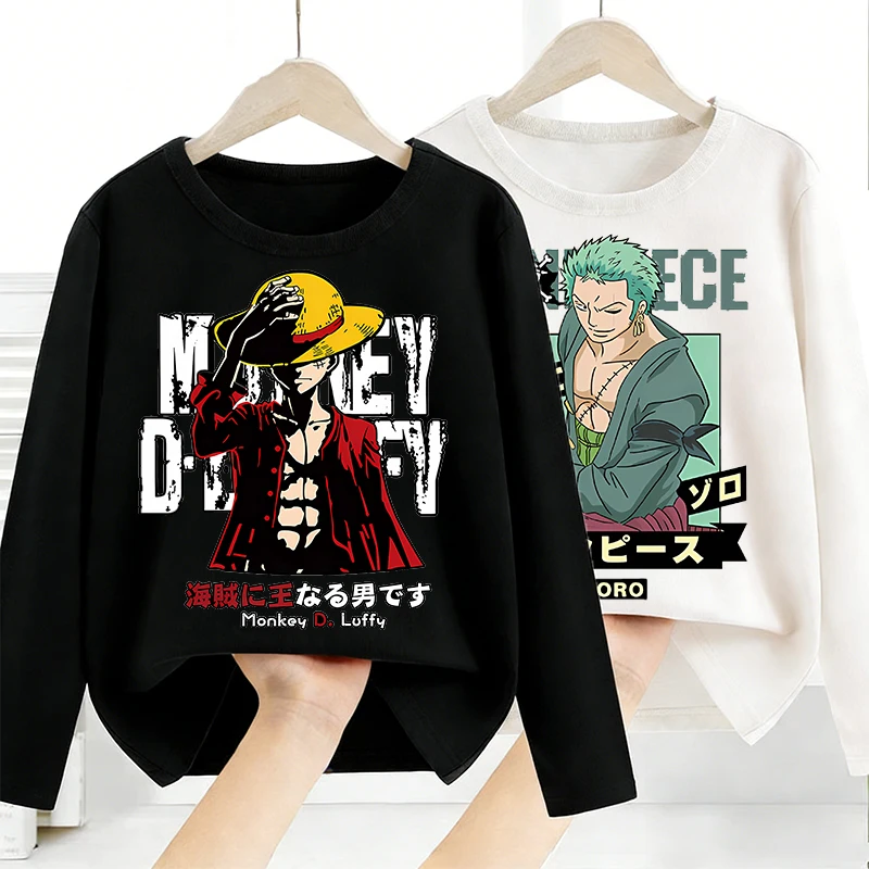 Koszulka z długim rękawem One Piece z nadrukiem anime, bluzka bazowa, t-shirt dla chłopca i dziewczynki, modny…