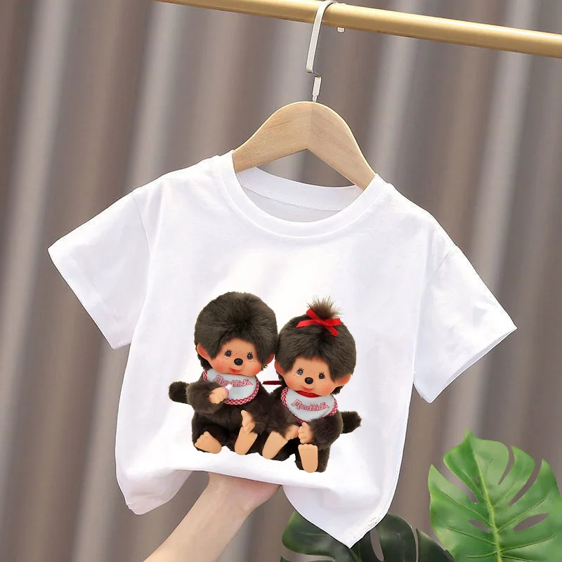 Koszulki dla dzieci Monchhichi, figurki anime, bluzki dla chłopców i dziewcząt, koszulki z krótkim rękawem z…