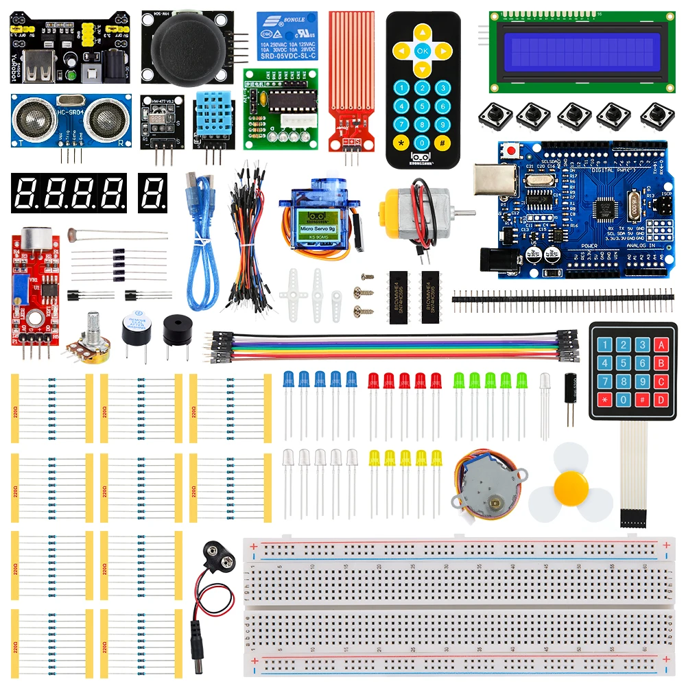KUONGSHUN Super zestaw startowy zawierający zestaw przewodów połączeniowych Breadboard 1602 IIC R3 dla Arduino… KUONGSHUN Super zestaw startowy zawierający zestaw przewodów połączeniowych Breadboard 1602 IIC R3 dla Arduino…