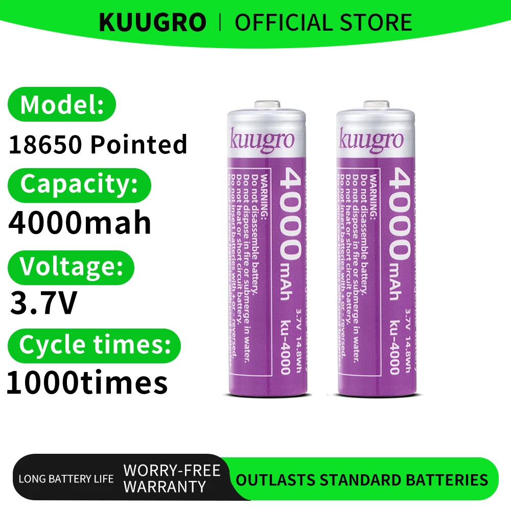 Kuugro 18650 4000mAh Akumulator z Ostrą Głowicą 3.7V Najwyższa Pojemność 12A Rozładowanie Akumulatory do… Kuugro 18650 4000mAh Akumulator z Ostrą Głowicą 3.7V Najwyższa Pojemność 12A Rozładowanie Akumulatory do…