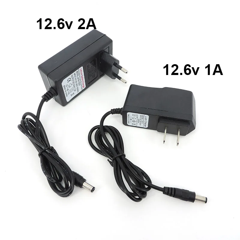 Ładowarka AC DC 12.6V 1A 2A, zasilacz 12 V, adapter do montażu na ścianie, wtyk 5.5*2.5MM, 12.6 V 2 A do…