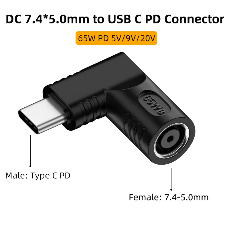 Ładowarka DC 7,4X5,0 mm do laptopa Hp Dell do zasilacza USB typu C PD o mocy 65 W do MacBooka Huawei Hp Lenovo…