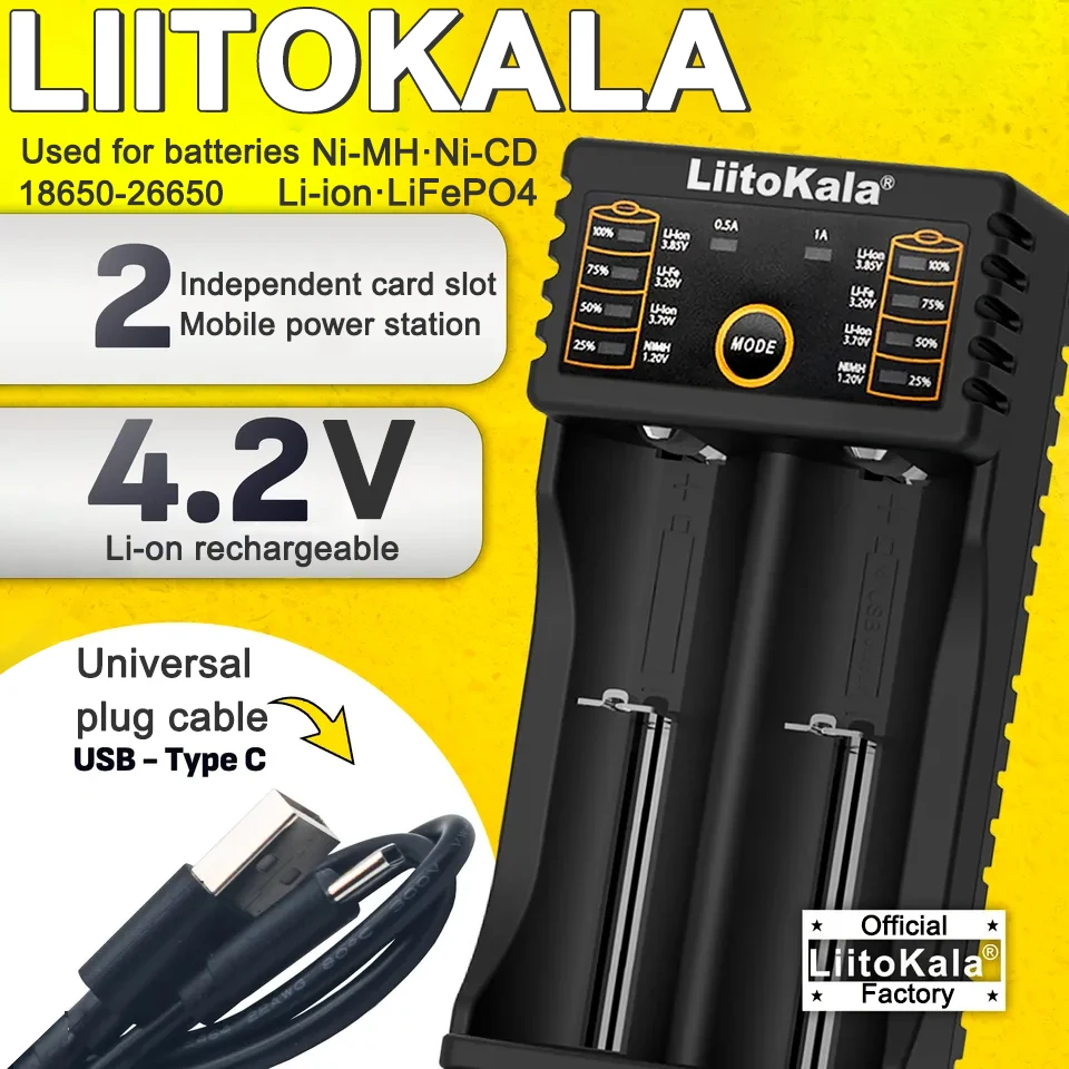 Ładowarka LiitoKala Lii-202 18650 1,2 V/3,7 V/3,2 V/3,85 V 21700 20700 2665014500 Inteligentna ładowarka do…