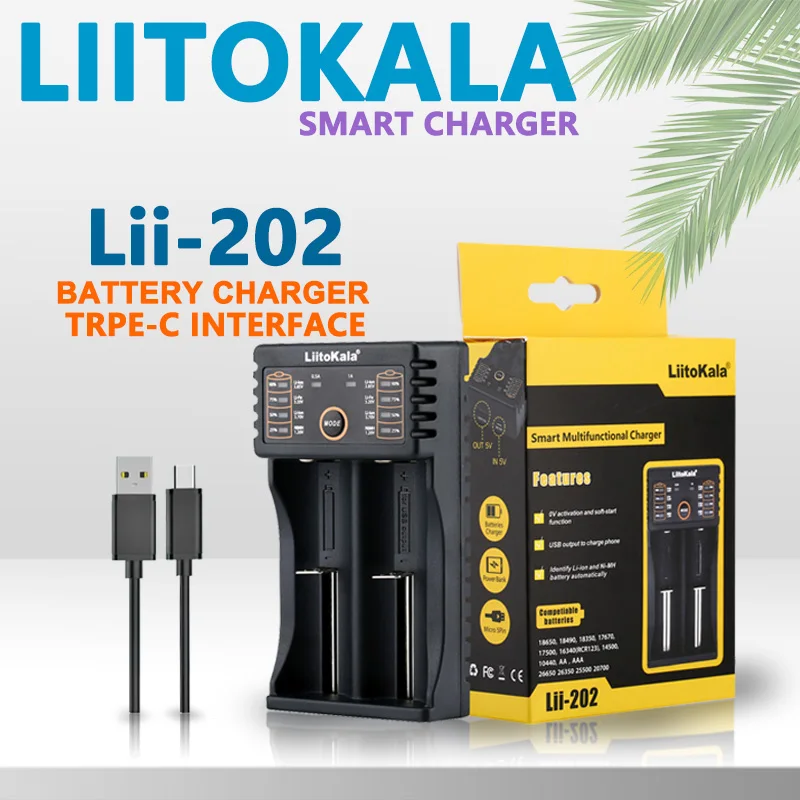 Ładowarka LiitoKala Lii-202 do akumulatorów 18650, 21700, 20700, 26650, 14500, 16340 NiMH i Li-Ion -1,2 V 3,7…