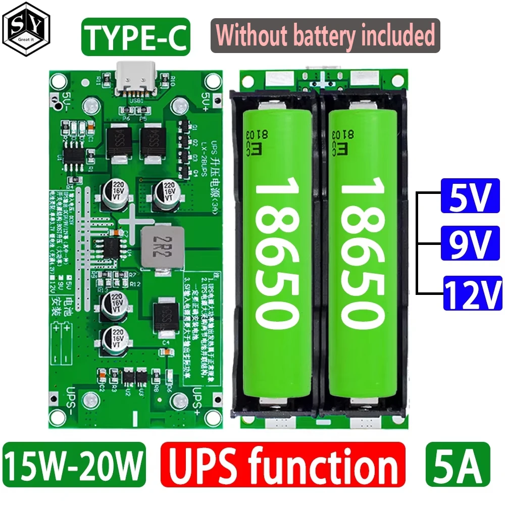 Ładowarka litowa Type-C 15W 3A 18650 Moduł DC-DC Step Up Booster Szybkie ładowanie UPS Zasilacz / konwerter 5V…
