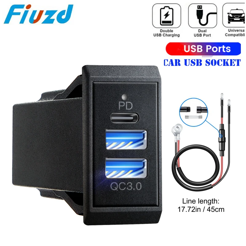 Ładowarka samochodowa USB 12V 24V z podwójnym portem 18W PD USB-C i 18W QC3.0, akcesoria do ładowania w…