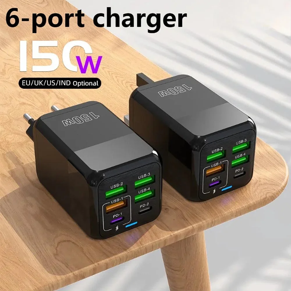 Ładowarka USB C 150W 6 w 1 Szybkie ładowanie Ładowarka do telefonu Zasilacz do iPhone Samsung Xiaomi Huawei… Ładowarka USB C 150W 6 w 1 Szybkie ładowanie Ładowarka do telefonu Zasilacz do iPhone Samsung Xiaomi Huawei…