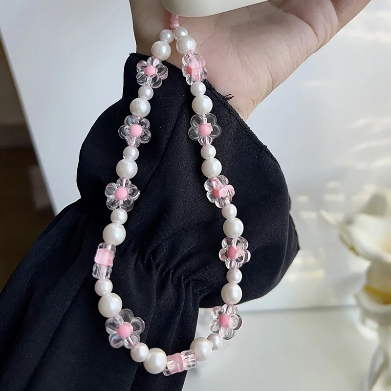 Łańcuszek do telefonu komórkowego Sweet Candy Color Cute Flower Beaded Cellphone Pendant Charms Women Cell…