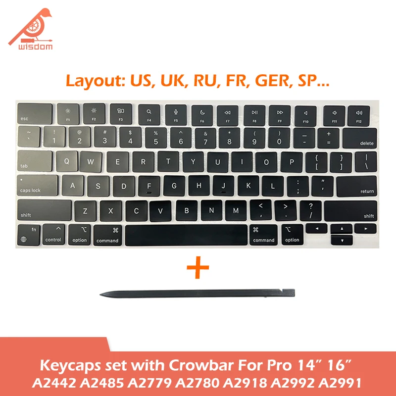 Laptop A2442 A2485 A2779 A2780 A2918 A2992 A2991 Zestaw nasadek na klawisze do Macbook Pro M1 M2 M3 14″ 16″…