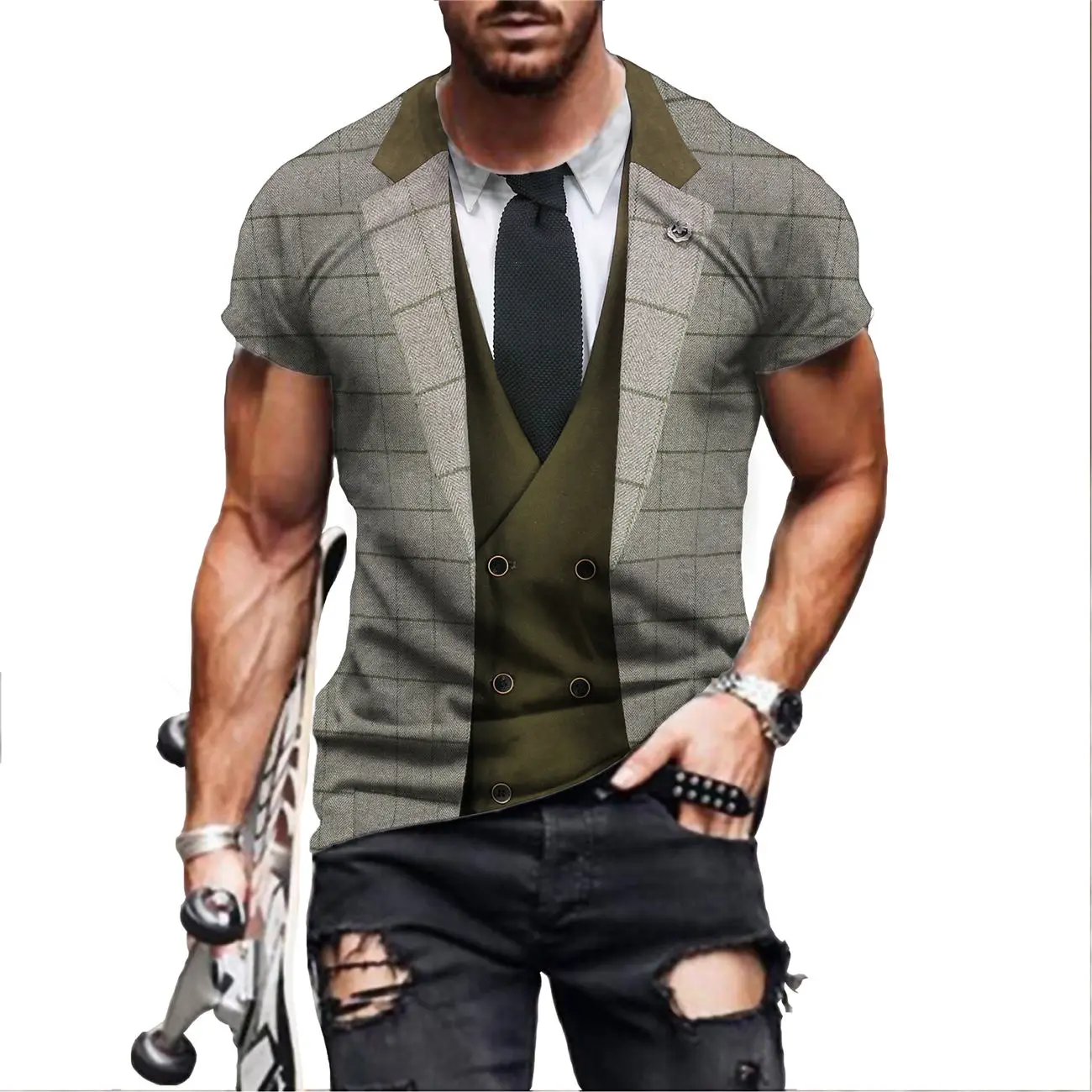 Lato śmieszne fałszywy garnitur 3D T Shirt Tuxedo muszka 3D drukowane Cosplay t-shirty 2022 mężczyźni moda…