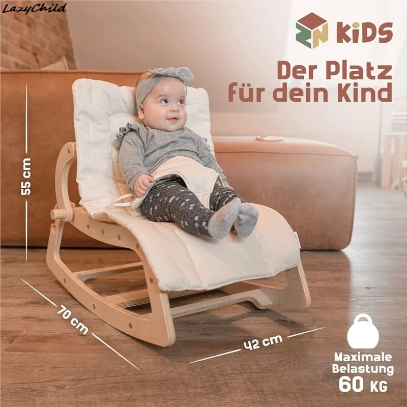 LazyChild Huśtawka dla Niemowląt Regulowana Kołyska dla Dzieci 3 w 1 Domowa Huśtawka Drewniana Kołyska do…