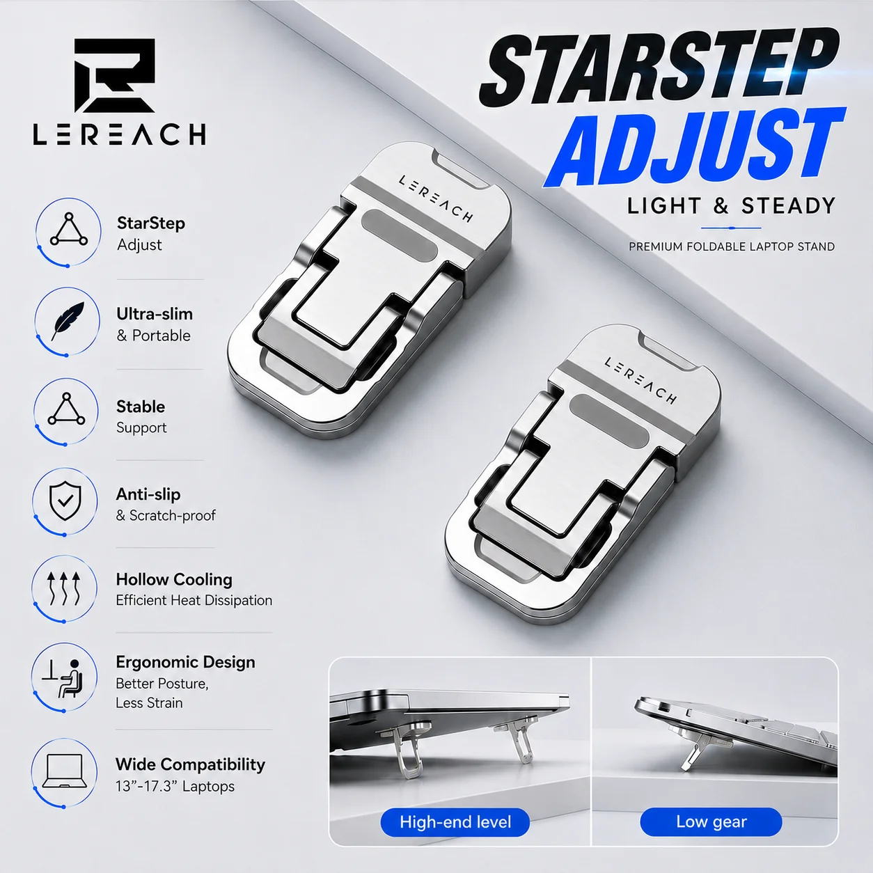 Lereach Mini Aluminiowy Stojak na Laptopa z 2 Regulowanymi Wysokościami, Przenośny Składany Podstawka Pod…