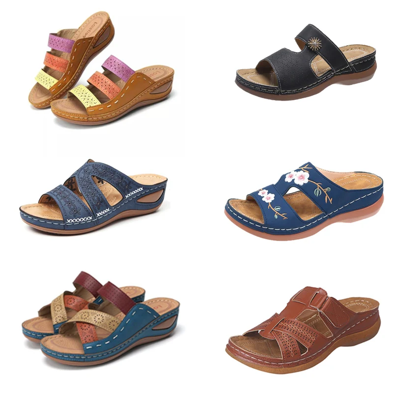 Letnie damskie sandały na platformie Premium ortopedyczne Open Toe pantofle Vintage antypoślizgowe skórzane… Letnie damskie sandały na platformie Premium ortopedyczne Open Toe pantofle Vintage antypoślizgowe skórzane…