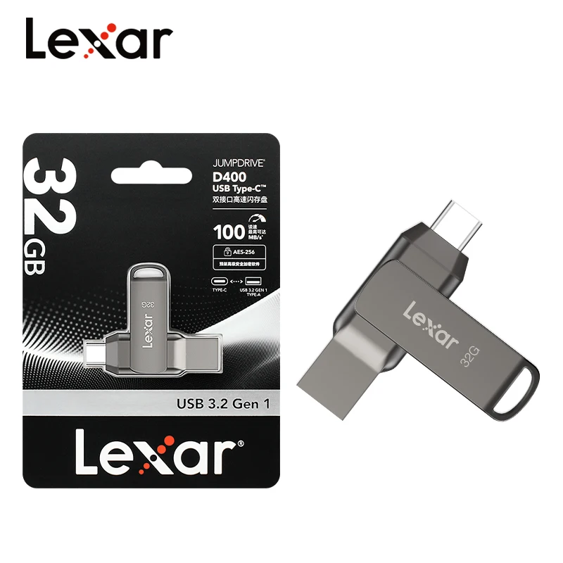 Lexar JumpDrive D400 Type-C USB3.2 Gen1 Pamięć Flash 32GB 64GB 128GB 256GB USB 100MB/s Szybkość odczytu…