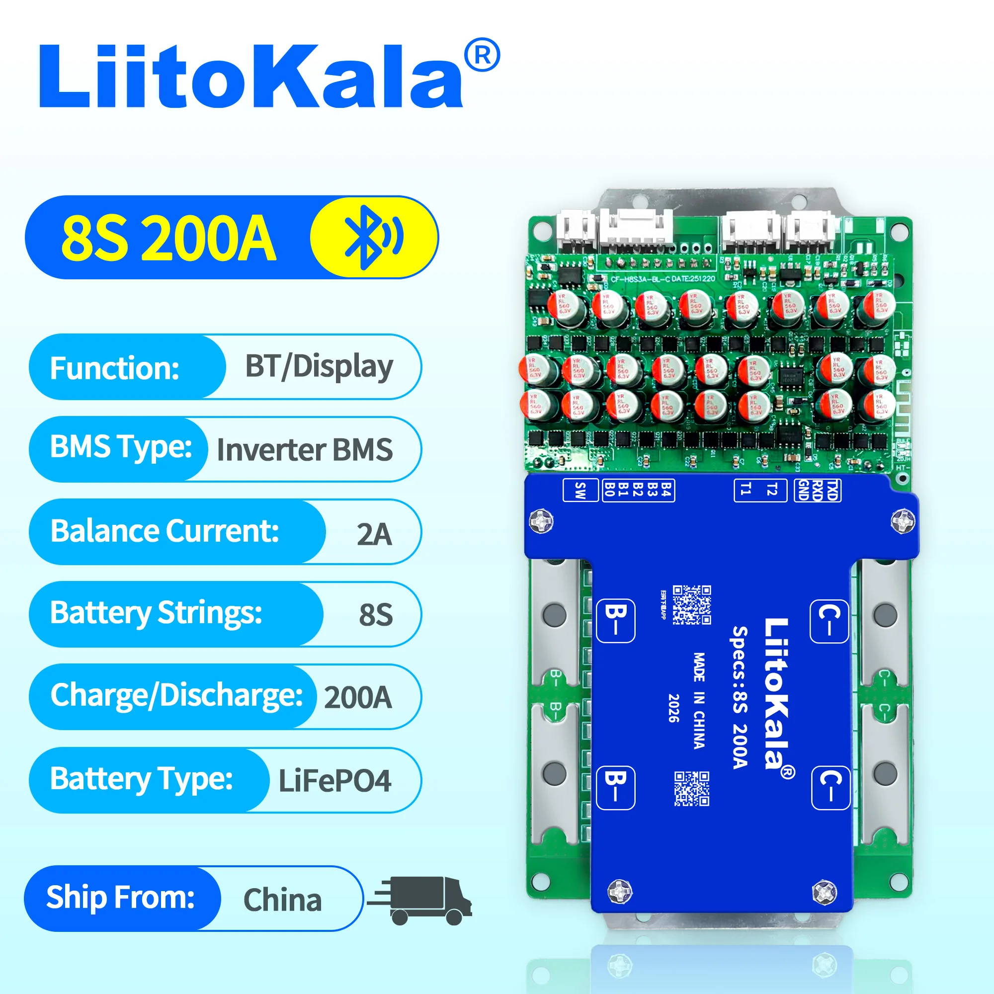 LiitoKala lifepo4 4S-12V 8S-24V 100A 200A BMS do akumulatorów Lifepo4 z wspólnym portem dla akumulatorów… LiitoKala lifepo4 4S-12V 8S-24V 100A 200A BMS do akumulatorów Lifepo4 z wspólnym portem dla akumulatorów…
