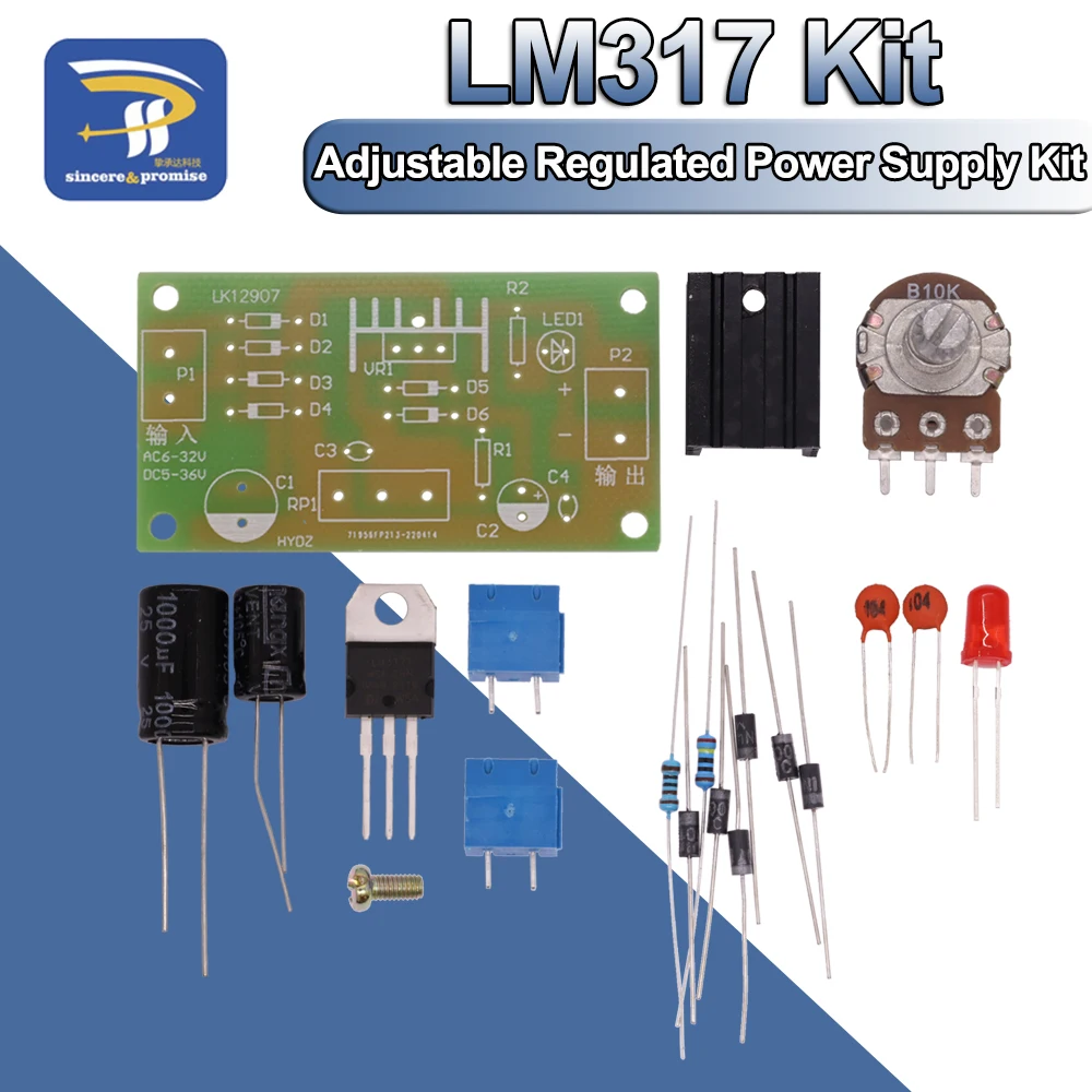 LM317 regulowany regulowany zasilacz zestaw ciągły regulowany zasilacz DC DIY nauczanie części szkoleniowe…