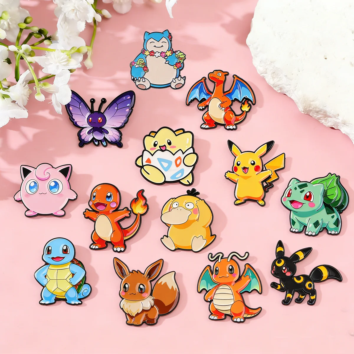 Losowy zestaw 7 sztuk emaliowanych przypinek z motywem anime Pokemon, kreatywne przypinki z Pikachu…