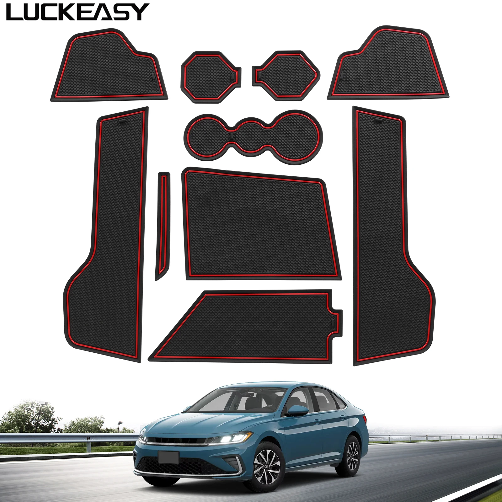 LUCKEASY Mata Antypoślizgowa do Konsoli Centralnej Volkswagen VW Jetta 2019-2026, Wkładki do Schowków…
