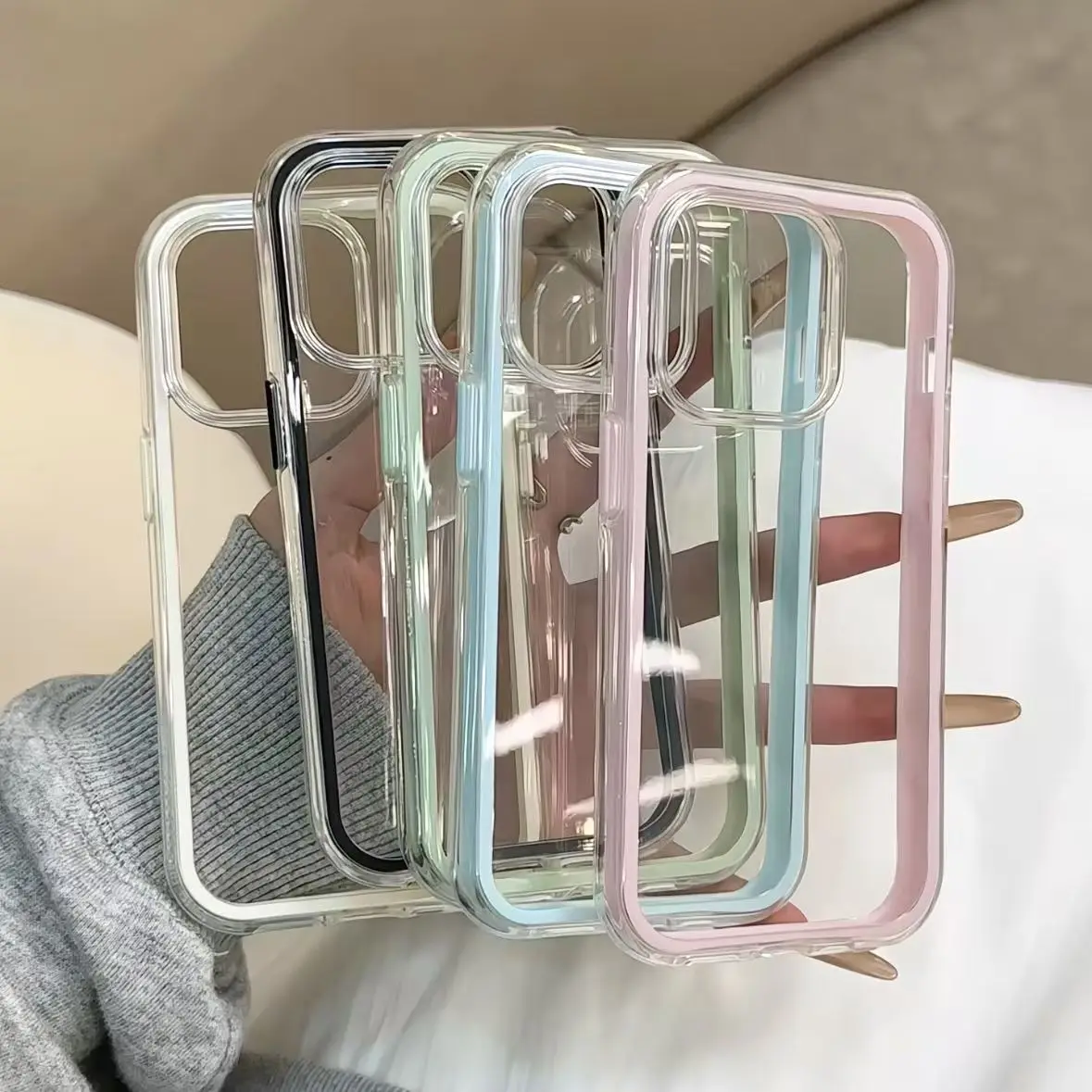 Luksusowe etui na telefon z przezroczystą tylną obudową w cukierkowych kolorach do iPhone 17 16 15 14 13 12…