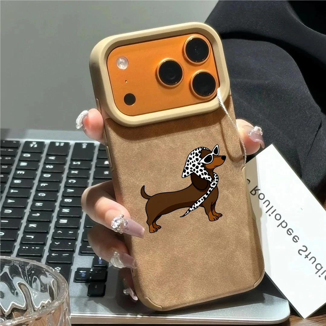 Luksusowe etui na telefon z włókna skórzanego z motywem fajnego szczeniaka, odporne na wstrząsy, do iPhone 17…