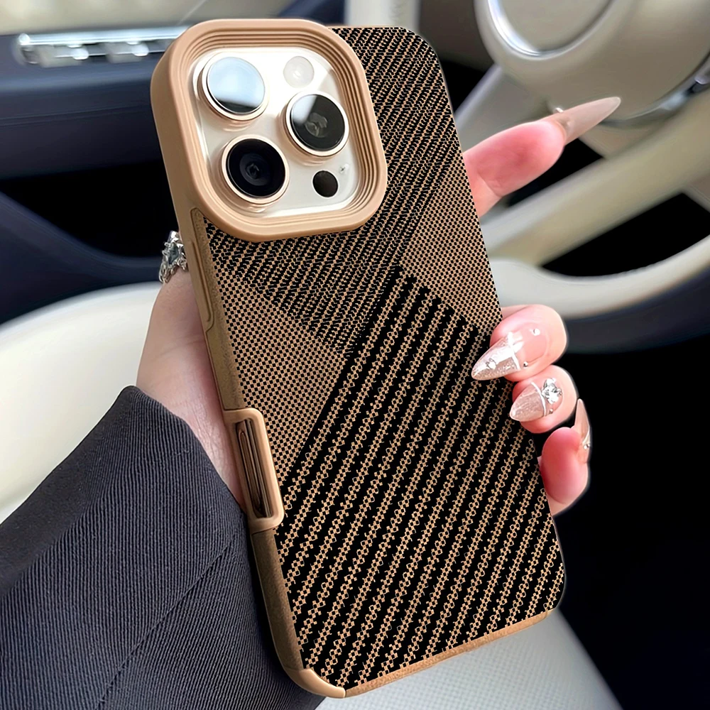 Luksusowe, odporne na wstrząsy etui na telefon w stylu vintage z imitacji skóry z wzorem kratki dla iPhone 17…