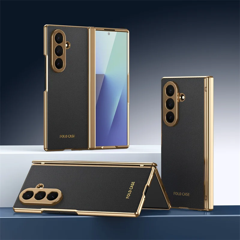 Luksusowe skórzane etui z galwanizowaną ramką i zawiasami, chroniące ekran, do Samsung Galaxy Z Fold 7 6 5 4 3…