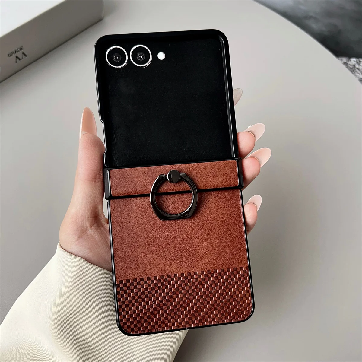Luksusowe skórzane etui z uchwytem na palec do Samsung Galaxy Z Flip 3 4 5 6 7 5G ZFlip7 FE ZFlip6, ochronne…