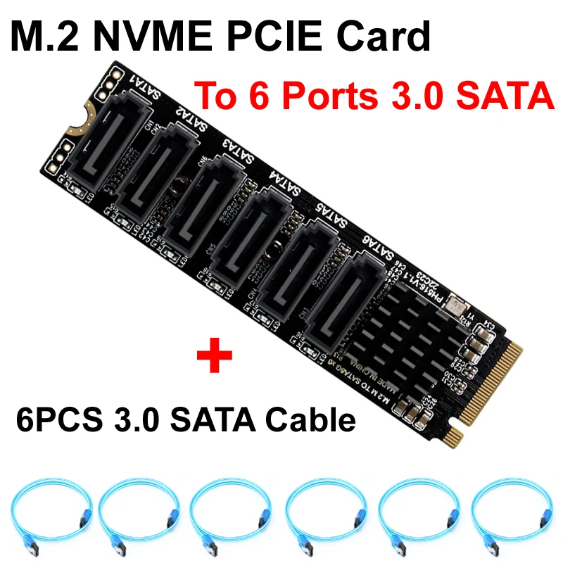 M.2 NVME PCI-E PCIE X4 X8 X16 do 6 portów 3.0 SATA Adapter Card Riser III 6GB/S Chassis server PC…