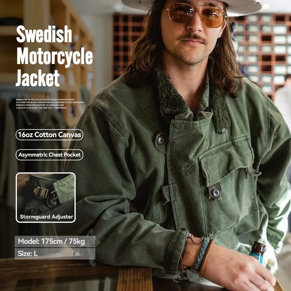 Maden Retro 16oz Canvas Swedish Motorcycle Green Jacket Pocket Bomber Jacket Casual Hunting Work Outwear dla… Maden Retro 16oz Canvas Swedish Motorcycle Green Jacket Pocket Bomber Jacket Casual Hunting Work Outwear dla…