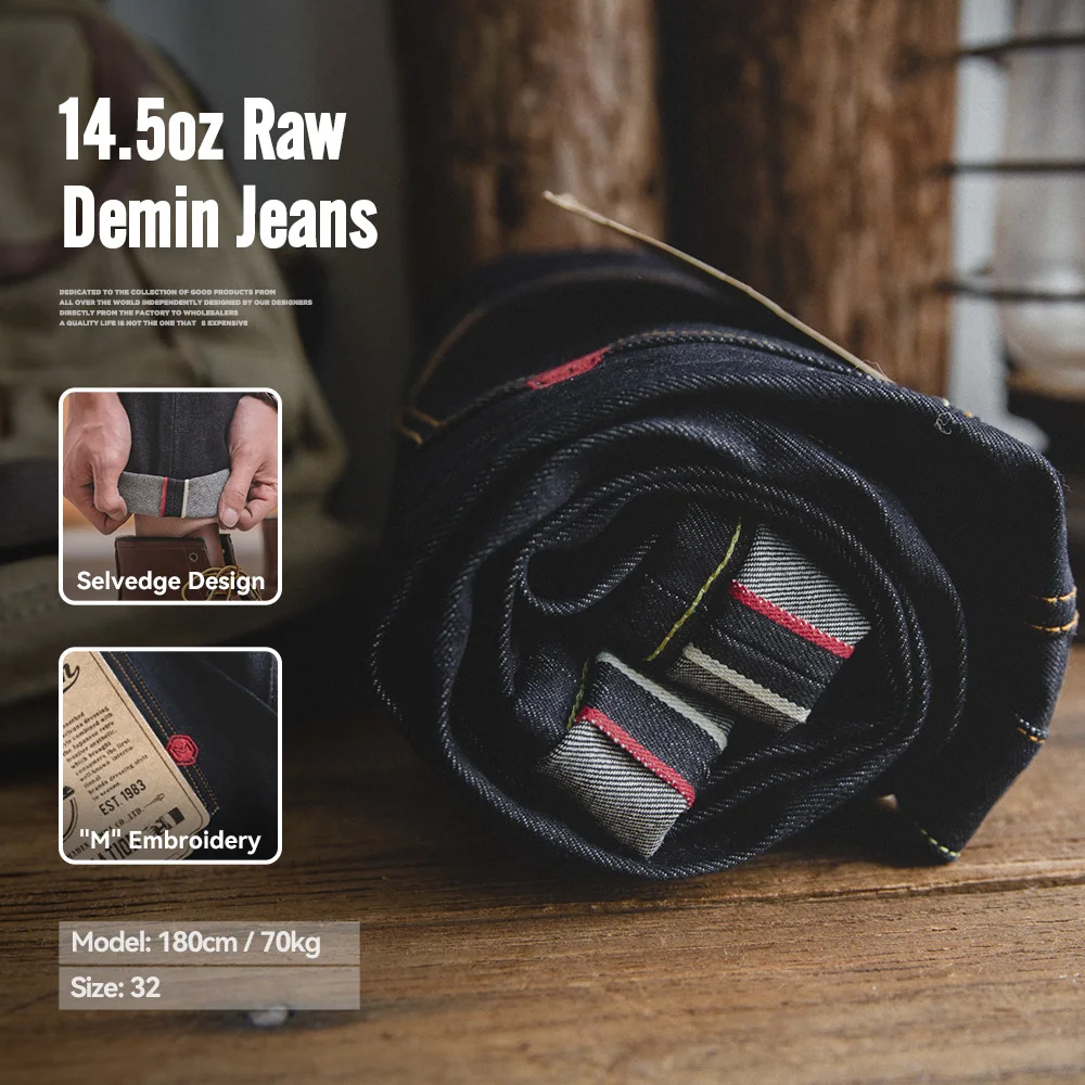 Maden Vintage 14,5 uncji Selvedge surowe dżinsy z zamkiem błyskawicznym YKK Fly haft proste dżinsy klasyczne… Maden Vintage 14,5 uncji Selvedge surowe dżinsy z zamkiem błyskawicznym YKK Fly haft proste dżinsy klasyczne…