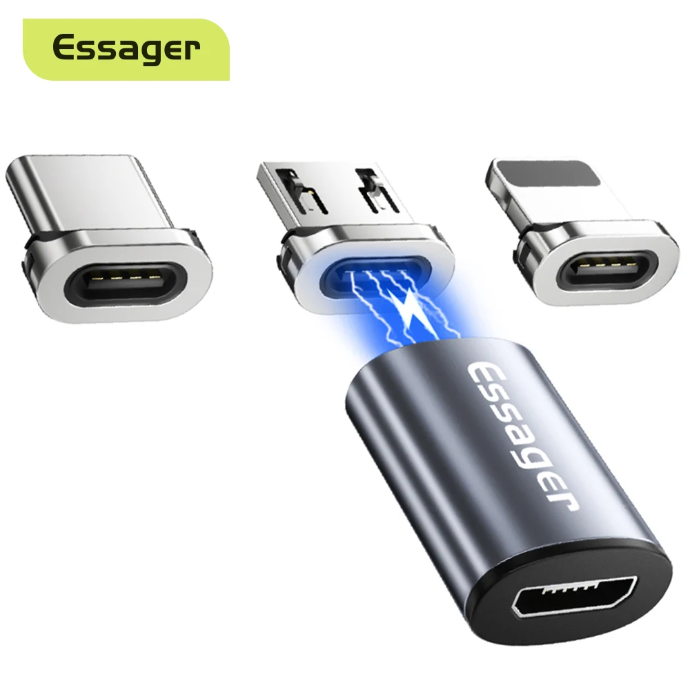 Magnetyczny Adapter magnetyczny Essager Micro USB żeński do typu C konwertery męskie do iPhone Xiaomi Samsung…