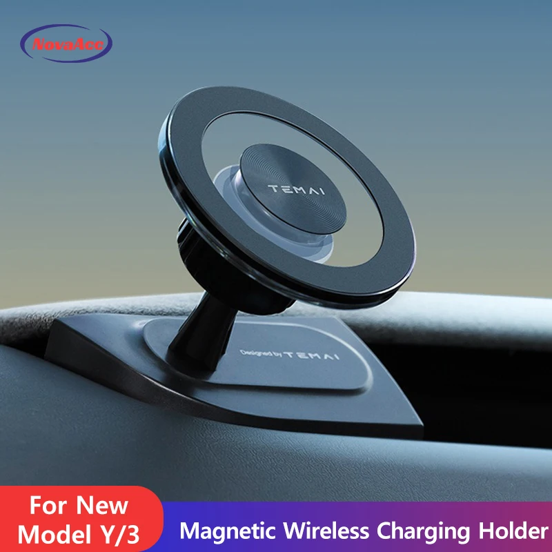 Magnetyczny bezprzewodowy uchwyt ładujący NovaAcc do Tesla Model Y Juniper Model 3 Highland 2024-2026, uchwyt…
