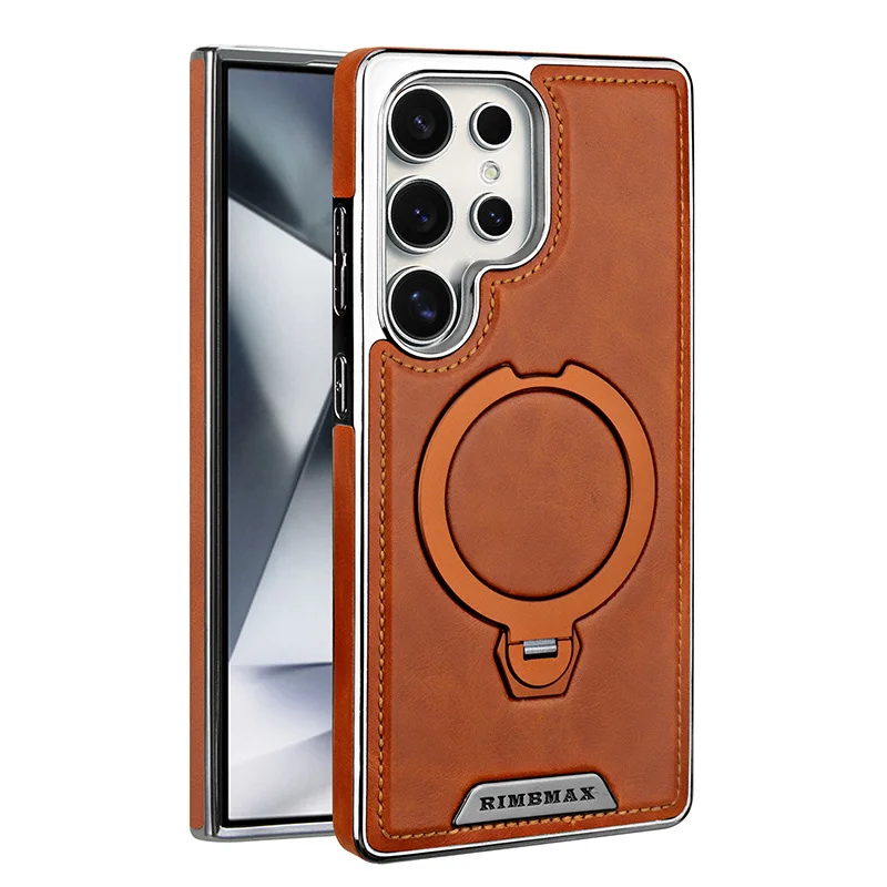 Magnetyczny obrotowy uchwyt, luksusowe skórzane etui do Samsung Galaxy S23 S24 S25 S26 Ultra Plus…