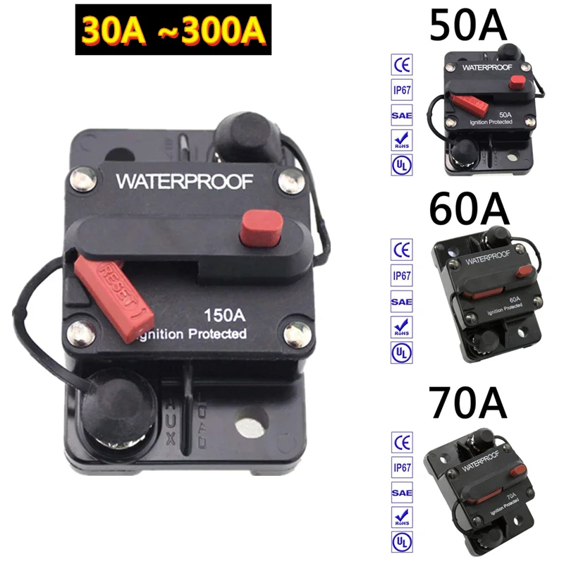 Marka 30A 40A 50A 60A 70A 80A 100A 120A 150A 200A 250A 300A AMP Wyłącznik automatyczny Bezpiecznik Reset… Marka 30A 40A 50A 60A 70A 80A 100A 120A 150A 200A 250A 300A AMP Wyłącznik automatyczny Bezpiecznik Reset…