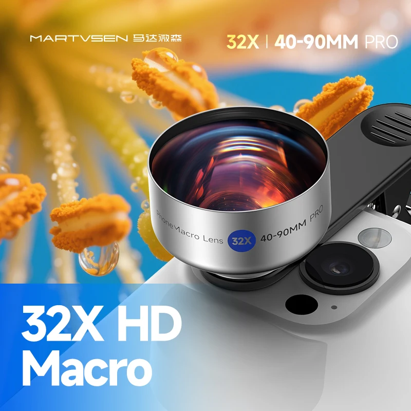 MARTVSEN 32X 5K HD Super Macro Lens Clip-on dla iPhone Samsung Android, pozwala na wyrzutiające zbliżenia…