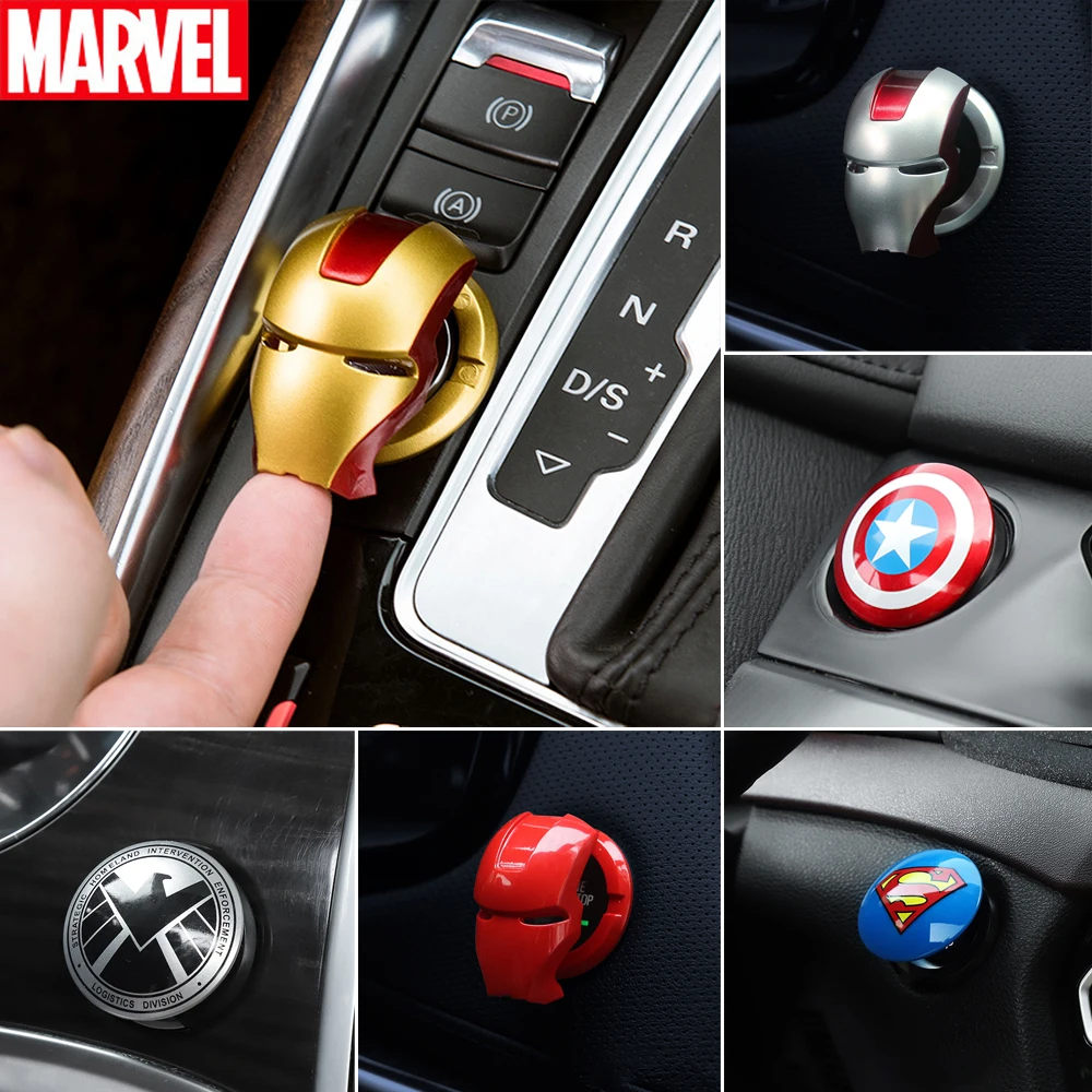 Marvel Osłona Zapłonu Samochodu – Kapitan Ameryka i Iron Man Przycisk Startu Silnika, Anime Naklejka Ozdobna…