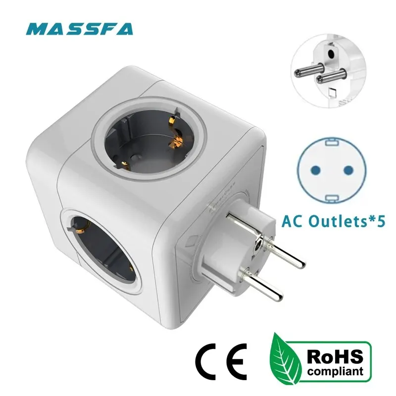 MASSFA Multi EU listwa zasilająca wtyczka elektryczna kostka wiele gniazd przedłużających z 5 gniazdami AC…