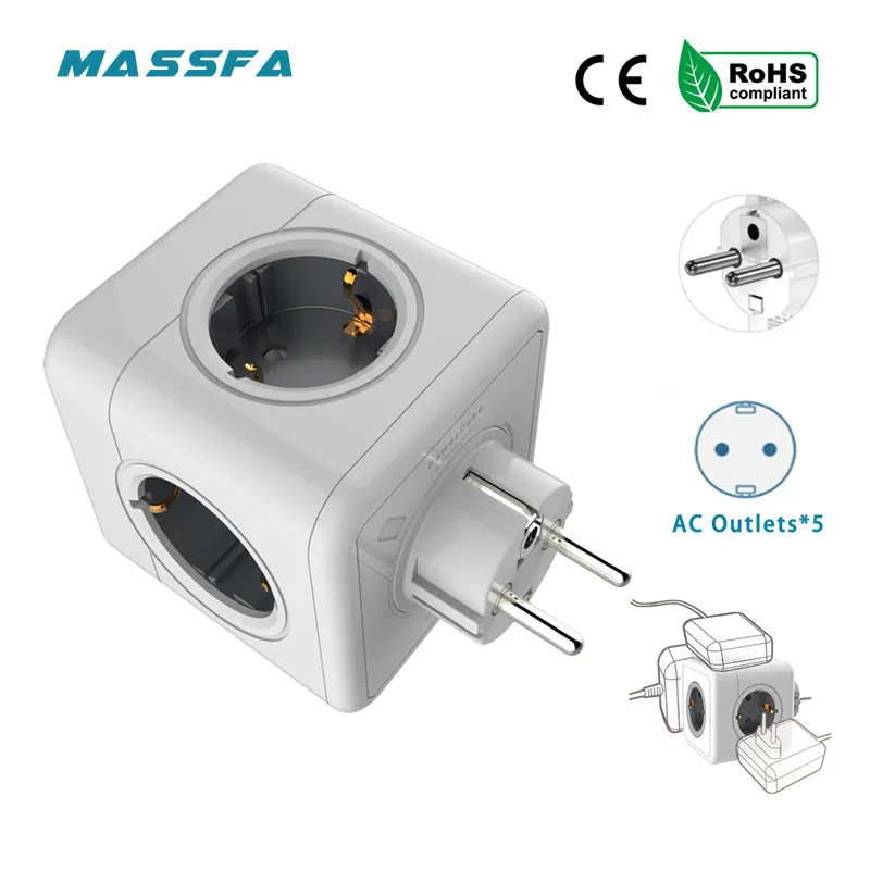 Massfa Multi Usb listwa zasilająca wtyczka elektryczna kostka wiele gniazd przedłużających z 4 gniazdami ue…