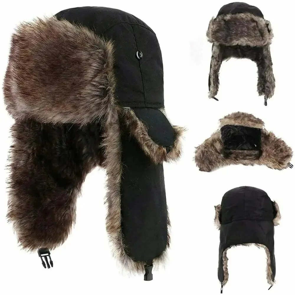 Męska zimowa czapka traperska Aviator Trooper Earflap Ciepła rosyjska wodoodporna czapka narciarska Bomber Cap…
