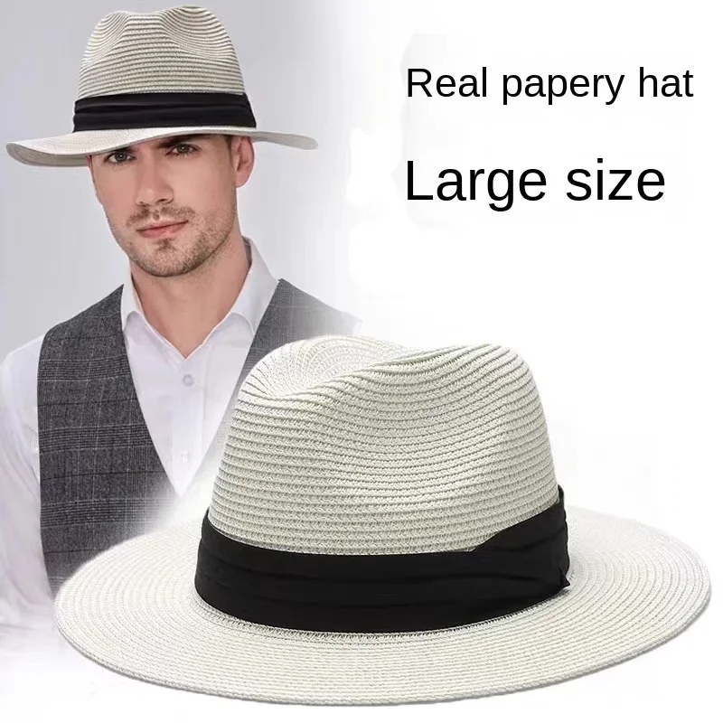 Męski składany kapelusz słomkowy Panama Summer Outdoor Cowboy Hat Sandy Beach Sun Hats Man Plus Size Fedora…