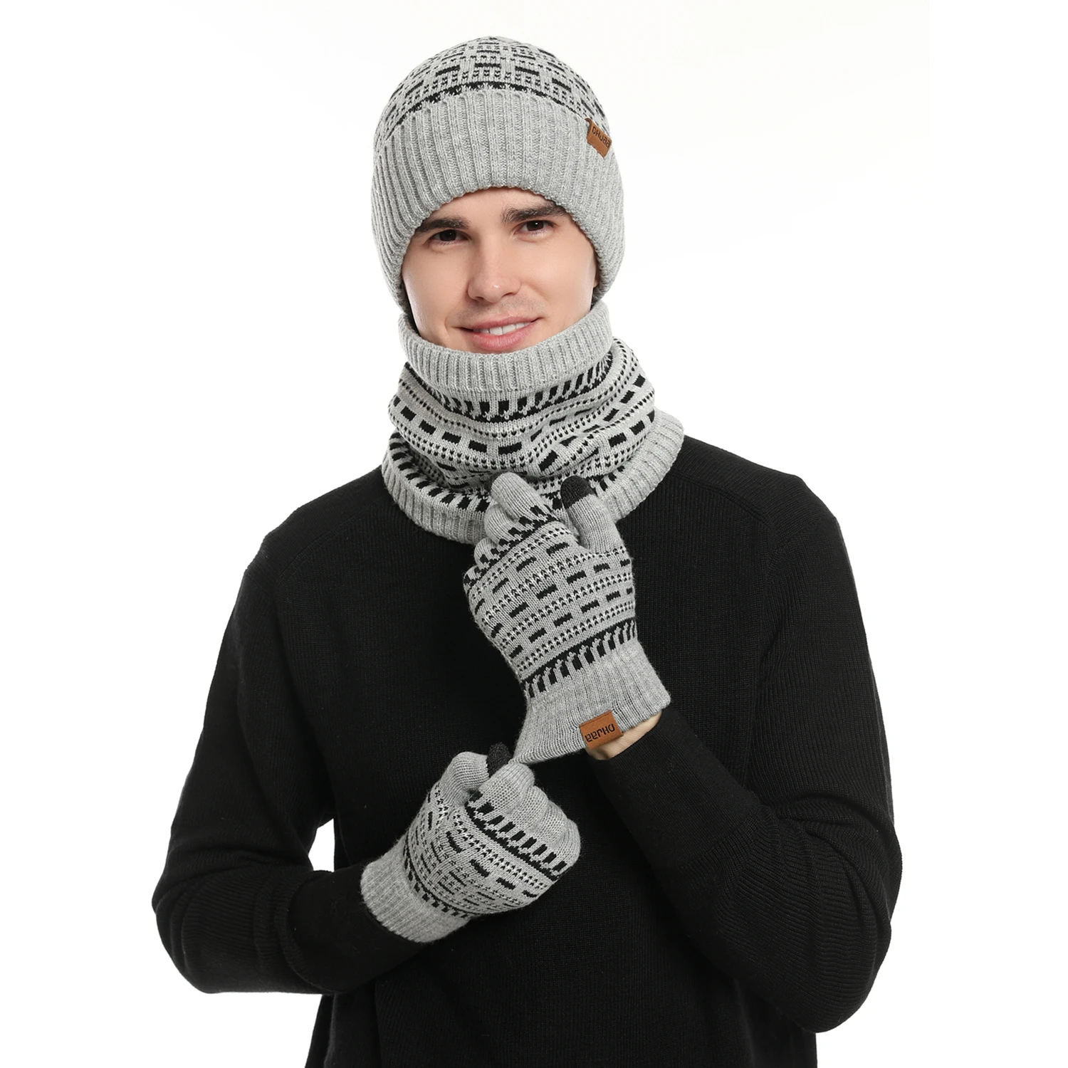 Męski zimowy zestaw utrzymujący ciepło unisex czapka z daszkiem Telefingers rękawiczki podszewka z polaru… Męski zimowy zestaw utrzymujący ciepło unisex czapka z daszkiem Telefingers rękawiczki podszewka z polaru…
